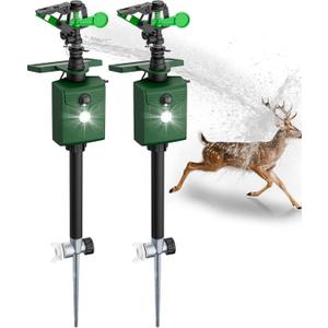 Motion-Activated Sprinkler, Solar Animal Repellent Outdoor - Deer Cat Deterrent with Motion Sensor & Flashing Lights, Protects Yard & Garden from Deer, Cats, Raccoons