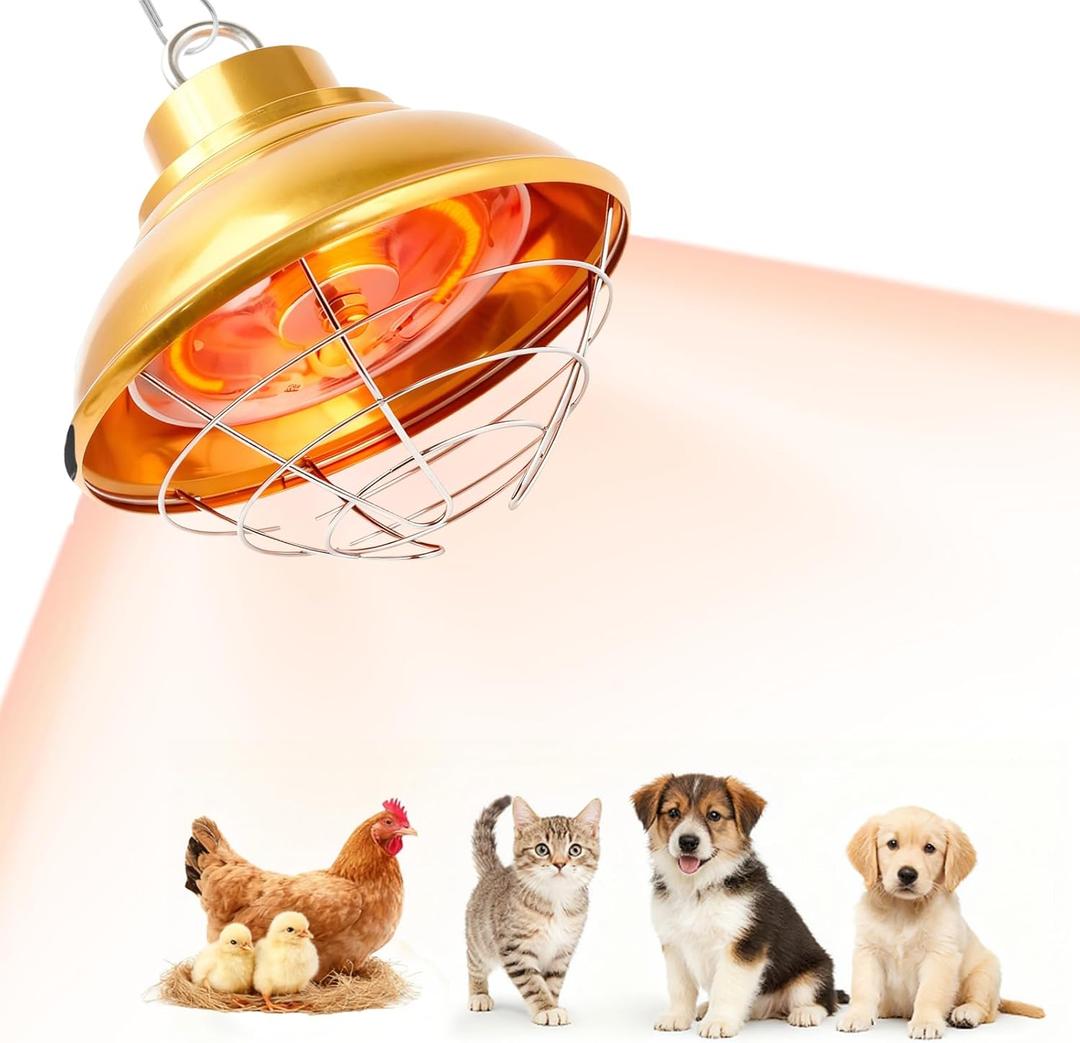 Chicken Heat Lamp 350W,Chicken Coop Heater with Carbon Fiber Bulb, Winter Hanging Heat Lamp for Chickens Brooder, Two-Temperature Adjustable (175/350W) for Puppy, Kitten and Poultry