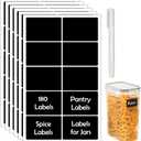 JIEHENG 180Pcs Chalkboard Labels for Jars, Waterproof Reusable Blackboard Stickers with 1 Liquid Chalk Markers, Kitchen Organization Labels Removable (Black, Rectangle)