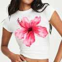 WDIRARA Women's Floral Graphic T-Shirts Crew Neck Short Sleeve Tee Going Out Tops (XL)