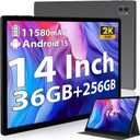 Tablet 14 Inch Android 15 Tablets, 2000*1200 IPS Display Tablets, 256GB Storage(Expand to 2TB) + 36GB,11580 mAh 18W PD Fast Charger, 8 Core CPU,4 Speakers, 5G WiFi, 8+13MP, Tablet with Case - Black