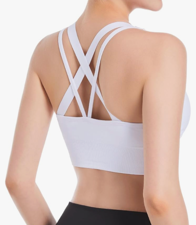 Sports Bras for Women, Criss-Cross Back, Adjustable Wire-Free Medium Support Workout Bra with Removable Cups, XL