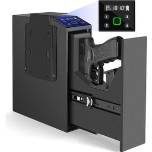 Biometric Slider Handgun Gun Safe with LCD Screen of Temp Humidity Time for Nightstand, Desk, Bed Side, Wall, Truck