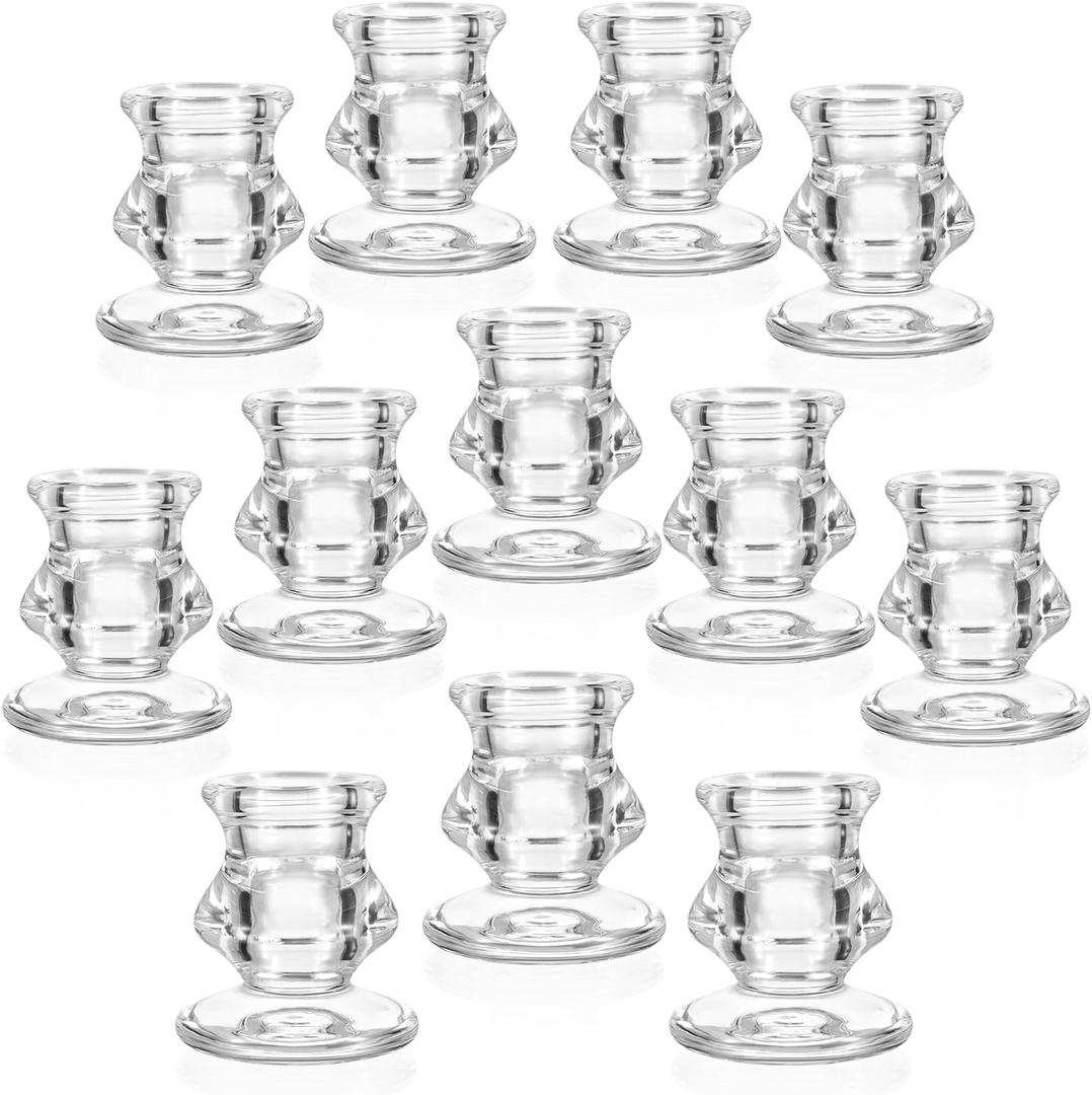 Glass Candlestick Holders, 12PCS Table Candle Holders Bulk for Table Centerpiece, Clear Candle Sticks Holder for Wedding, Christmas and Festival Decoration
