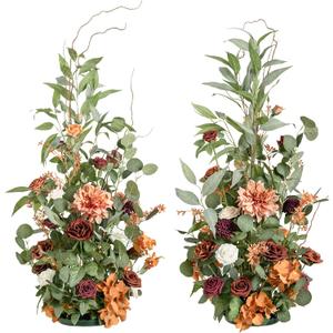 Ling's Moment 41" Tall Fall Free Standing Artificial Flowers Arrangements 2 pcs Wedding Arch Altar Stage Decorations Sunset Terracotta For Ceremony Reception Church Backdrop Outdoor Aisle Floral Party