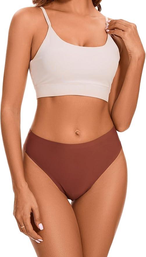 Medaling High Waisted Seamless Thongs for Women No Show Thong Breathable Panties Comfortable Underwear 5 Pack (A, Small)