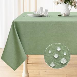Smiry Square Table Cloth Linen Textured, Waterproof Spillproof Anti-Wrinkle Burlap Tablecloth, Washable Decorative Fabric Table Cover for Dining, Party, Banquet, 60 x 60 Inch, Sage Green