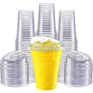 50 Pack 16 oz Clear Plastic Cups with Strawless Sip-Lids, Disposable Cold Drinking Cups with Lids, To Go Plastic Container for Iced Cold Coffee, and Soda for Events and Everyday Use
