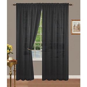 Set of 4 Sheer Voile Curtain Panels (Black, 56" Wide x 120" Long)