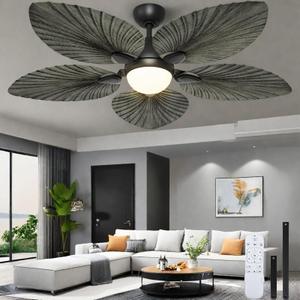 YITAHOME 52 inch Ceiling Fans with Lights, Tropical Ceiling Fans with Lights and Remote, Tri-Color LED, Reversible 6-Speed w/Quiet DC Motor Timing Functions for Living Room, Dining Room, Bedroom