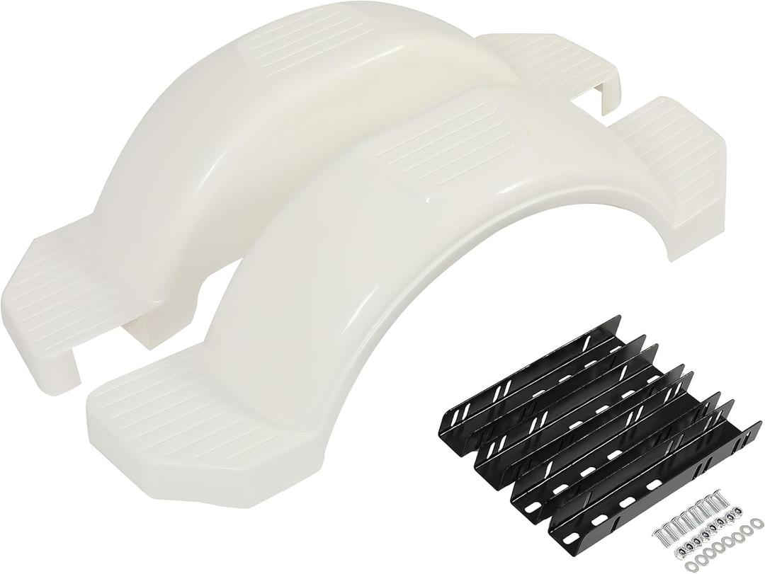ECOTRIC Set of 2 Single Axle Trailer Fenders 13" Wheels Tire Skirt Boat 39.7" long x 8.8" wide x 11.4" tall 300 lbs (White)