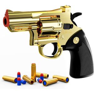 Western Cowboy Revolver Toy Gun - Soft Foam Bullet Blaster with Holster Set for Kids Boys Age 6-12 - Christmas Birthday Gift for Outdoor Shooting Games & Cowboy Cosplay Costume Accessory (Golden)