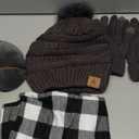 Winter Hat Scarf Gloves and Ear Warmer, Knit Warm Beanie Hat Touch Screen Gloves Long Knitted Plaid Scarf Set Gifts for Women (Dark Gray)