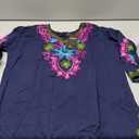 Women's Embroidered Kashmiri Tunic Top, Short Kurti on Jeans, V-Neck, 3/4 Sleeve, Floral Design (Blue, XXL)