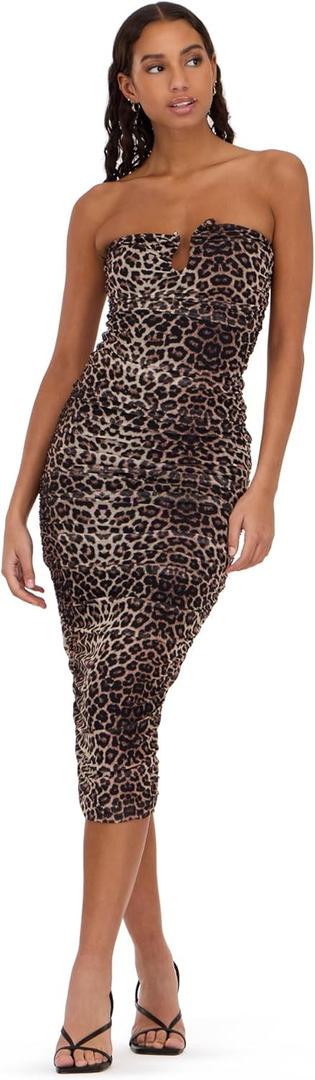 Forever 21 Women's Strapless Maxi Dress with Side Ruching (Medium, Leopard)