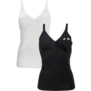 Nursing Top Cotton-Mix Oeko Tex 100 Cami Woman Breastfeeding Tank top Adjustable Straps Postpartum German Brand 5400 (S, Black/White)