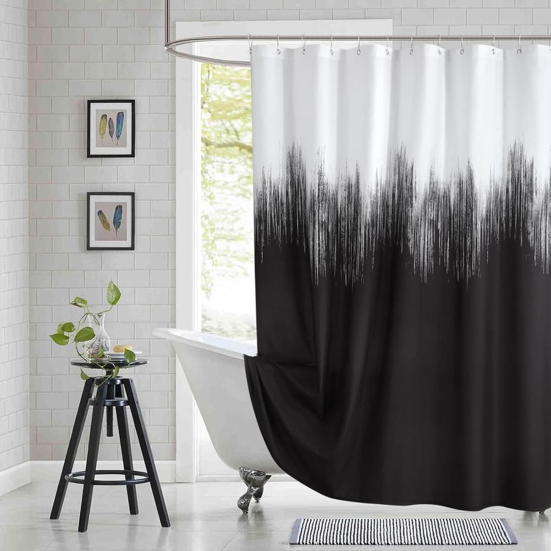Fabric Shower Curtain, Black and White Cloth Shower Curtains for Bathroom, Modern Waterproof Bathroom Curtains, 78" W x 72" H