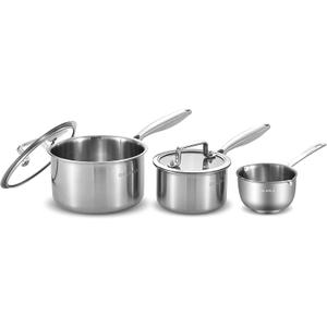 DELARLO Sauce Pan, Oven Broiler Safe 600,Tri-Ply Stainless Steel Saucepan Set, 1.0QT, 2.5QT Sauce Pot, Cookware Sets for Induction Cooktop