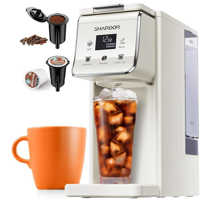 SHARDOR Coffee Maker Hot & Iced With Bold Setting,Single Serve Coffee Maker For K Cup And Grounds，52 Oz Removable Water Tank,6-14 Oz Brew Sizes,One Cup Kcup Coffee Machine With Reusable Filter, White
