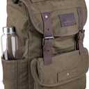 Waterproof Waxed Canvas Backpack for Men Travel Rucksack Leather Trimming (Green) One_Size