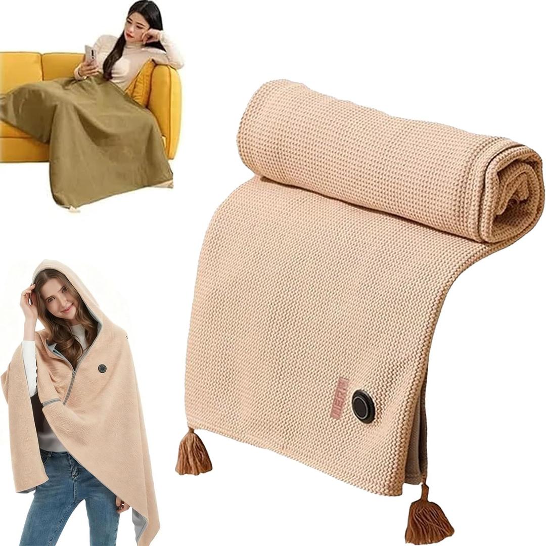 Heated Shawl Wraps for Women,Portable Heated Shawl,Portable USB Hooded Heated Blanket Shawl,Soft Zipper Shaw-l Wraps for Women with 3 Heating Levels for Outdoor, Home