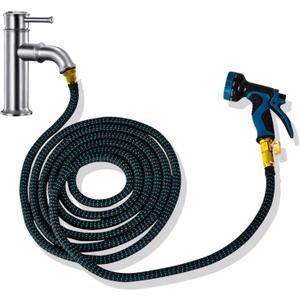 Lotoo Sink Hose Attachment for Faucet with 7 Adapters, 50 FT Indoor Faucet Hose for Kitchen Sink or Bathroom Sink Faucet with 10-Function Nozzle, Watering, Washing Pet, Household Cleaning, Car Washing