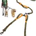 Pet Dreamland Exquisite Hands Free Double Dog Leash for Two Dogs with Tangle-Free Swivel. Premium Quality & Versatile for Running. You Will Absolutely Love This Amazing Waist Leash (Khaki & Orange)