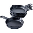 Bruntmor Pre-Seasoned 5" Matte Ceramic Cast iron Skillet Look Serving dessert Appetizer Plates, Dishwasher and Oven Safe, Dinner Set of Skillet - Set of 4 (Black)