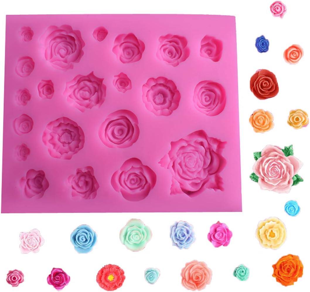 OBTANIM Silicone 21 Cavity Rose Flower Fondant Mold Cake Cupcake Top Decoration Mould for Chocolate Handmade Candy