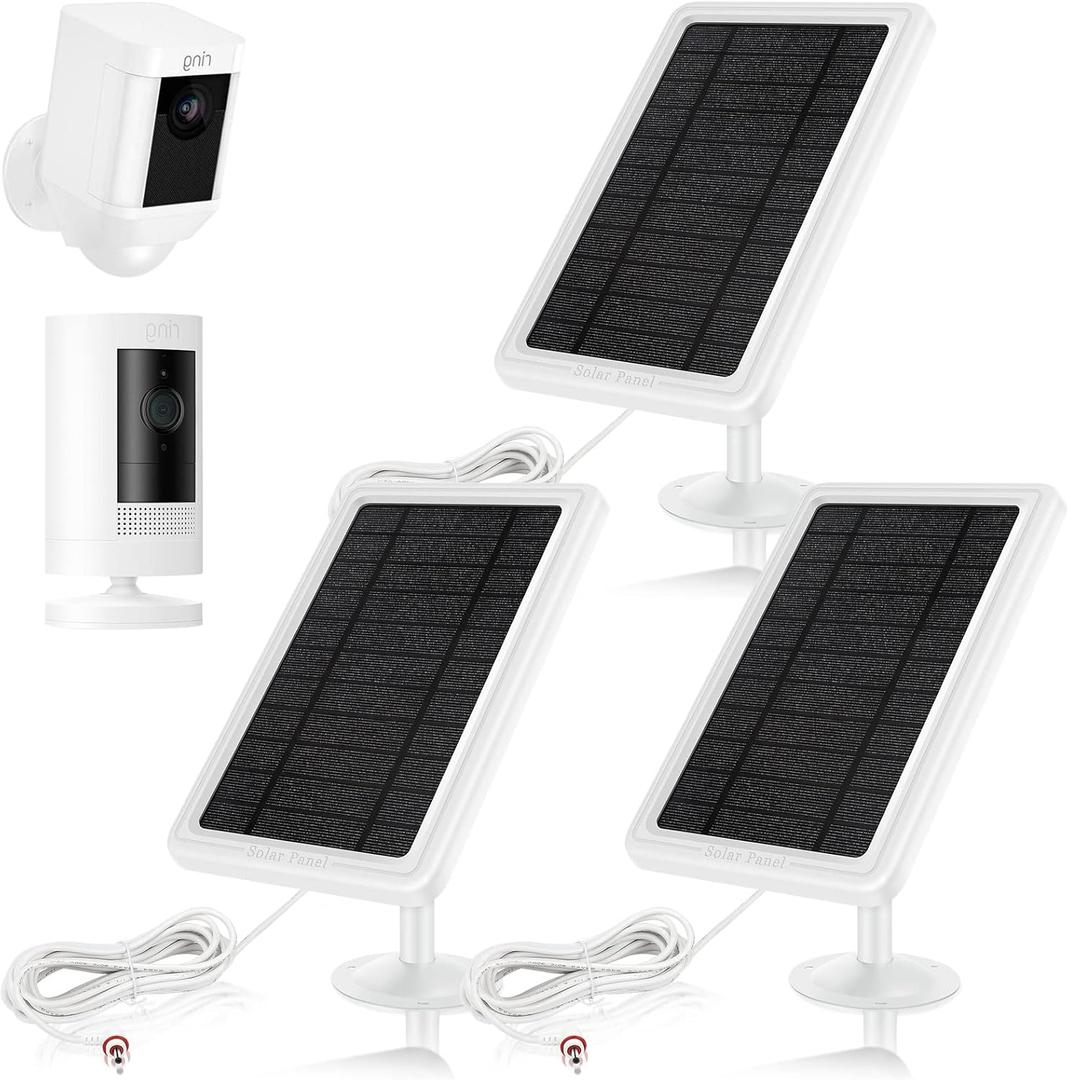 Ring Solar Panel Charger, Solar Panel for Ring Stick Up Cam 2nd & 3rd Gen, Ring Spotlight Camera Battery, 5V 4.5W Output Super Fast Charging (3Pack-White)