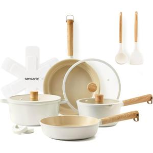 SENSARTE 13Pcs Ceramic Nonstick Cookware Set, Non-toxic Healthy Pots and Pans Set Ceramic Kitchen Frying Pans Set with Stay-cool Handle, PFAS/PTFE/PFOA Free, Dishwasher Safe, Induction Compatible