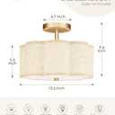 Gold Semi Flush Mount Ceiling Lights, 3-Light 12.5" Light Fixtures Ceiling Mount with Linen Fabric Drum Shade in Flower Shape for Nursery Hallway Bedroom Kitchen, AD-22007-3SF-GD-B