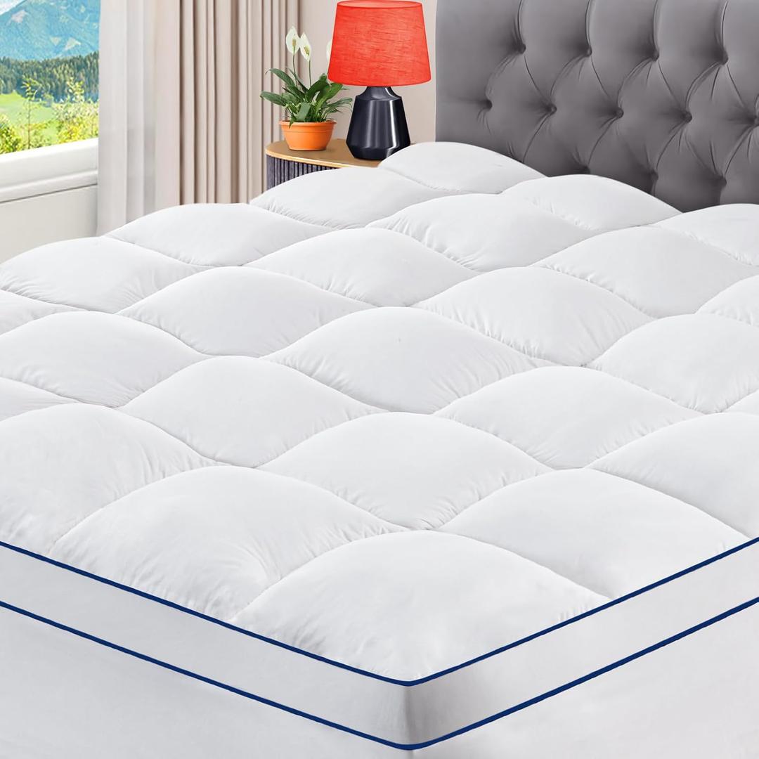 CYMULA Queen Mattress Topper, Extra Thick Pillow Top Mattress Topper, Firm Cooling Mattress Pad Cover with 821 Inch Elasticated Deep Pockets, Plush Down Alternative Fill Mattress Protector
