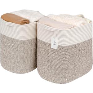 Collapsible Laundry for Hamper,Medium Large Storage Bins Fabric Storage Box, Closet Organizer,Hampers Foldable Fabric Storage Basket, Solid Storage Toy Box With Handle, Used to Organize (L16W11.4H15.9, White Brown)