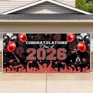 Avezano 2026 Graduation Garage Door Banner Congratulations Class of 2026 Garage Door Cover Backdrop Red Black Congrats Grad Party Decoration Background 6 x 13 ft