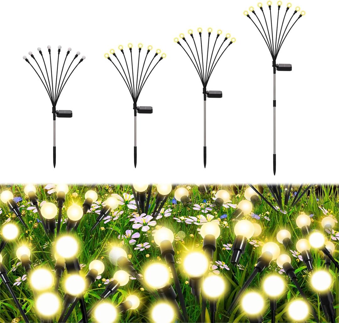 Firefly Lights Solar Outdoor, 8 Modes 800mAh Swaying Solar Firefly Garden Lights Outdoor Waterproof for Outside Yard Patio Plant Porch Pathway Christmas Garden Decor Warm White(4 Pack)