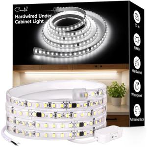 60inch Hardwired Under Cabinet Lighting for Kitchen, 6000K White Wired Undercounter Waterproof Led Strip Lights, Luces para Cocina Bajo Gabinete Under Shelf Lights