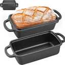 2 in 1 Cast Iron Bread Pan with Lid, Durable Loaf Pans for Baking Homemade Sourdough and Meatloaf, Bread Oven Cast Iron Cookware, Set of 2