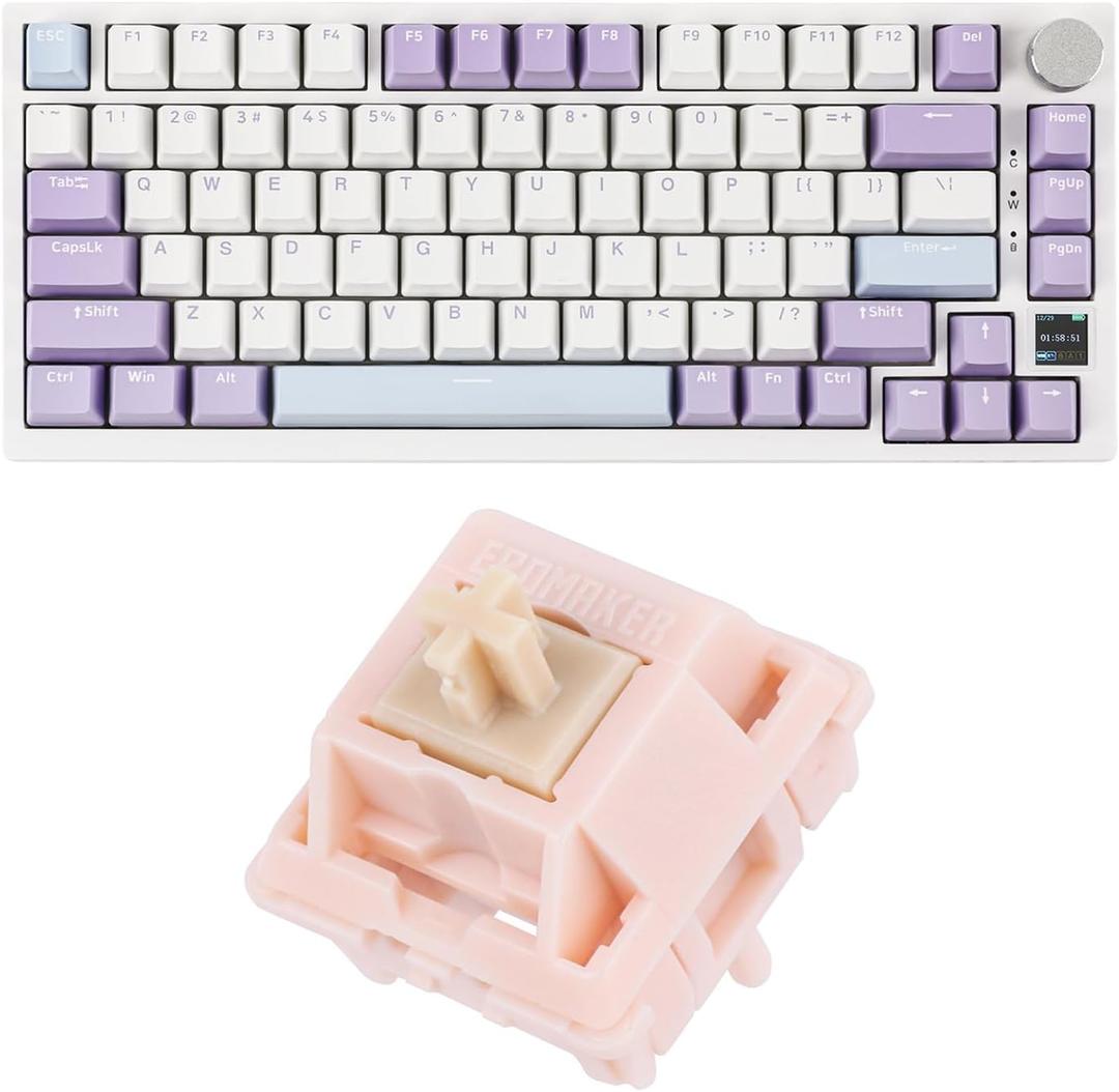 Ajazz AK820 Pro 75% Mechanical Gaming Keyboard, Gasket-Mounted with TFT Smart Display & Knob, 82 Keys, Nude Rosa, Silent Switches, USB-C, 2.4GHz, RGB Backlighting