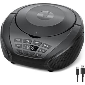Gueray CD Player Portable Boombox Radio CD Players with Speakers Home Audio FM Radio AUX Input Support Headphones Playlist Mode PROG Playback for Outdoor Indoor Audiobooks (Power adapter not included) (Black)