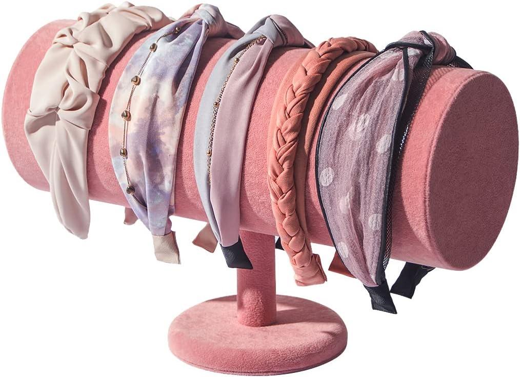 T-Bar Headband Holder Organizer for Show, Soft Velvet Hairband Stand Display, Hair Hoop Accessories Jewelry Storage for Home Bedroom (Peach Velvet)