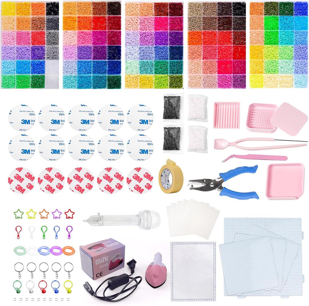 Anergoo Perler Bead Kit 120 Colors 64000 2.6mm, Built-in Iron | Hole Punch and Fuse Beads Pen DIY Crafts Supplies for Women, Ideal Gift,Pixel Art,Craft Kits,Deluxe Beads Set for Beginners, Mini To Extra Large