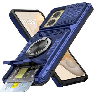 Vofolen for Motorola Moto G Stylus 5G 2024 Case with Card Holder [Store 2 Cards] + 360 Magnetic Rotated Ring Kickstand Dual Layer Heavy Duty Protective Wallet Phone Case for Women Men, Blue