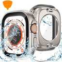 Goton 2 in 1 Waterproof Case for Apple Watch Ultra Ultra 2 2024 Screen Protector 49mm, 360 Protective Glass Face Cover Hard PC Bumper + Back Frame for iWatch Ultra Accessories 49 mm, Titanium