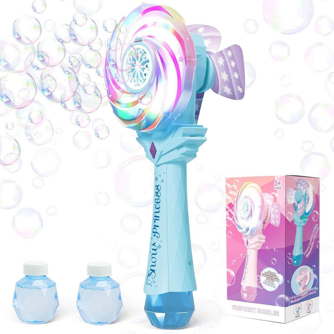 Bubble Wands for Kids Age 4-8: Windmill Light Up Automatic Bubble Machine Rechargeable with 2 Bubble Solution Outdoor Party Birthday Toys for Toddlers, Gift for 3 4 5 6 7 8 Year Old Girls Blue