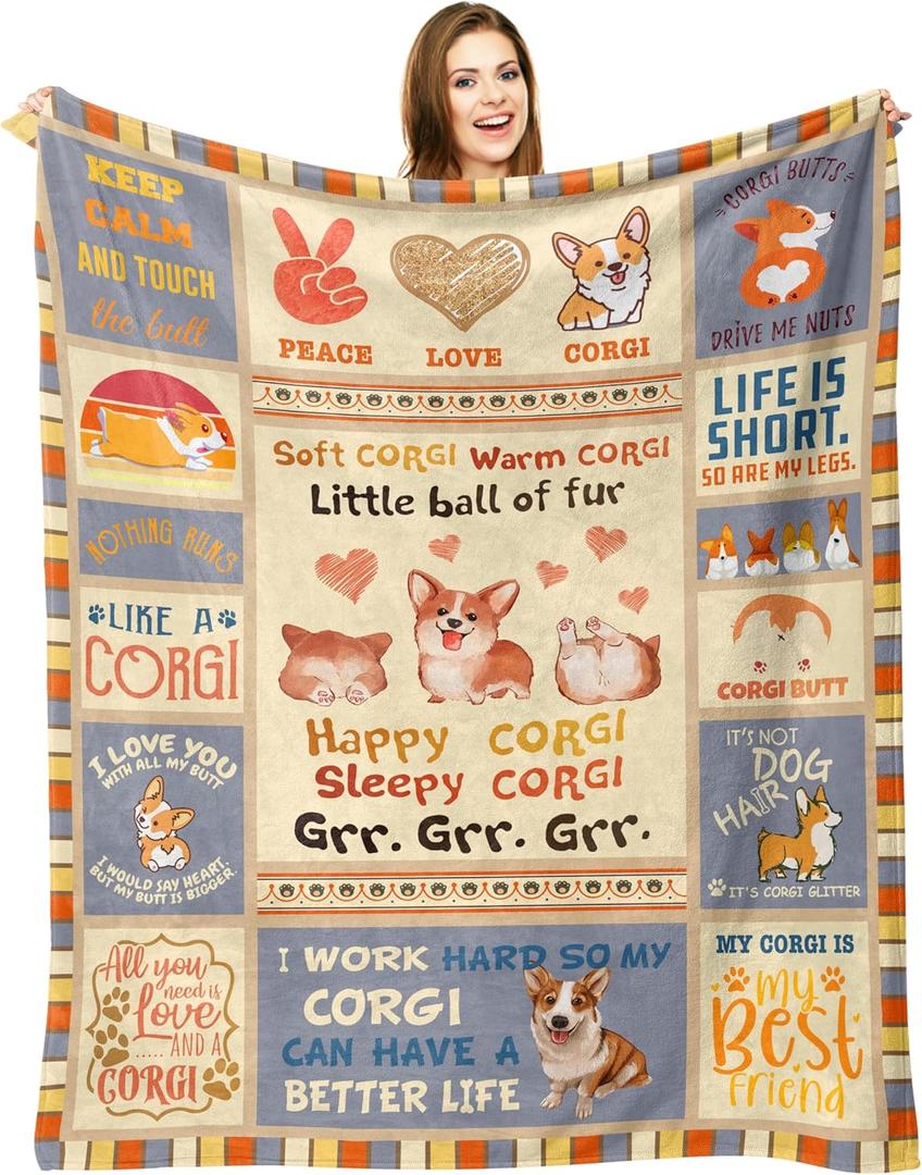 Ryubein Corgi Blankets 50" X 60", Corgi Gifts for Corgis Lovers, Corgis Gifts for Women Men Kids Girls Boys Adults, Christmas Birthday Cute Funny Blanket for All Ages