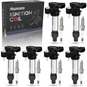 RANSOTO Ignition Coil Pack UF569 & Iridium Spark Plug Compatible with Chevy Traverse Camaro Equinox Impala Buick Enclave GMC Terrain Acadia ATS CTS XTS V6 2.8L 3.0L 3.6L Replaces 12622561 Set of 6