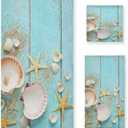 Shells Starfish On Sea Shore Bath Towel Set 3 Ultra Soft Fast Dry Summer Sea Face Towel Absorbent Bathroom Towel Set Shower Hand Face Washcloths