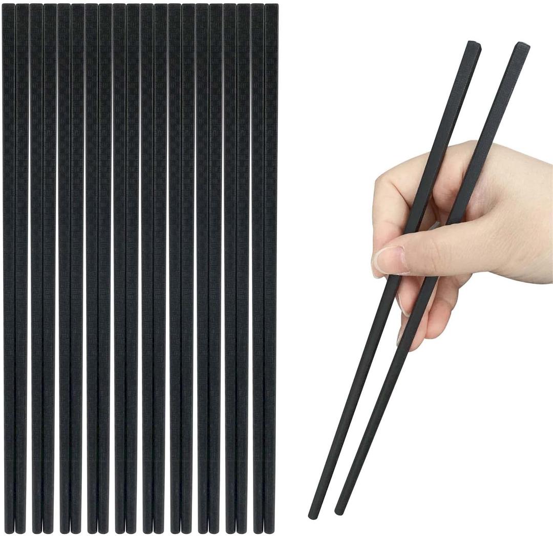 10 Pairs Fiberglass Chopsticks, Reusable Chopsticks, 9.3 inches Dishwasher Safe, Non-Slip, Black