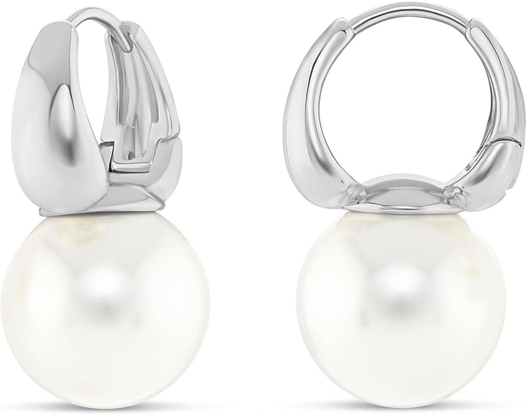 Amazon Essentials Hoops with Pearls (Silver)
